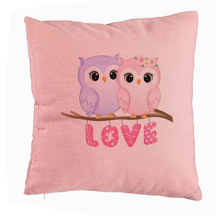 Love dekoratív párna - Valentin napi modell 1, 40x40 cm, rózsaszín, levehető huzat, fújtató