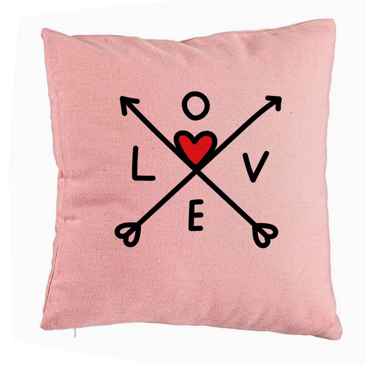 Love dekoratív párna - Valentin napi modell 2, 40x40 cm, rózsaszín, levehető huzat, fújtató