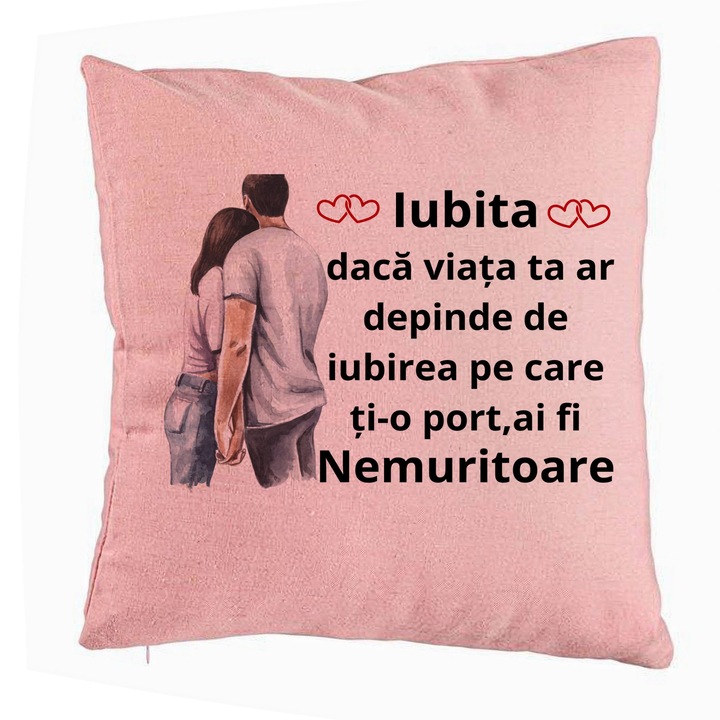 Lover Gift dekoratív párna 4-es üzenettel, 40x40 cm, rózsaszín, levehető huzat, fújtató