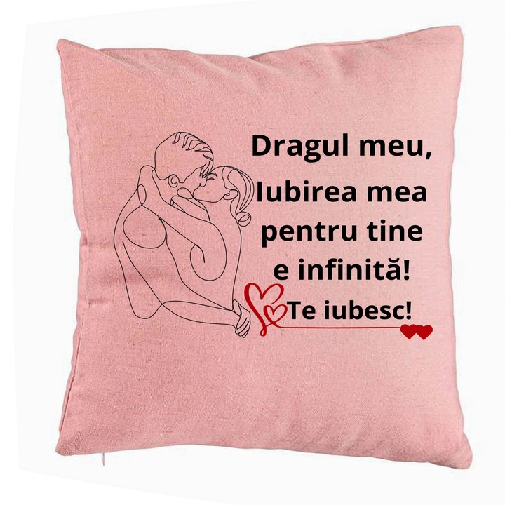 Lover Gift dekoratív párna 1. üzenettel, 40x40 cm, rózsaszín, levehető huzat, fújtató