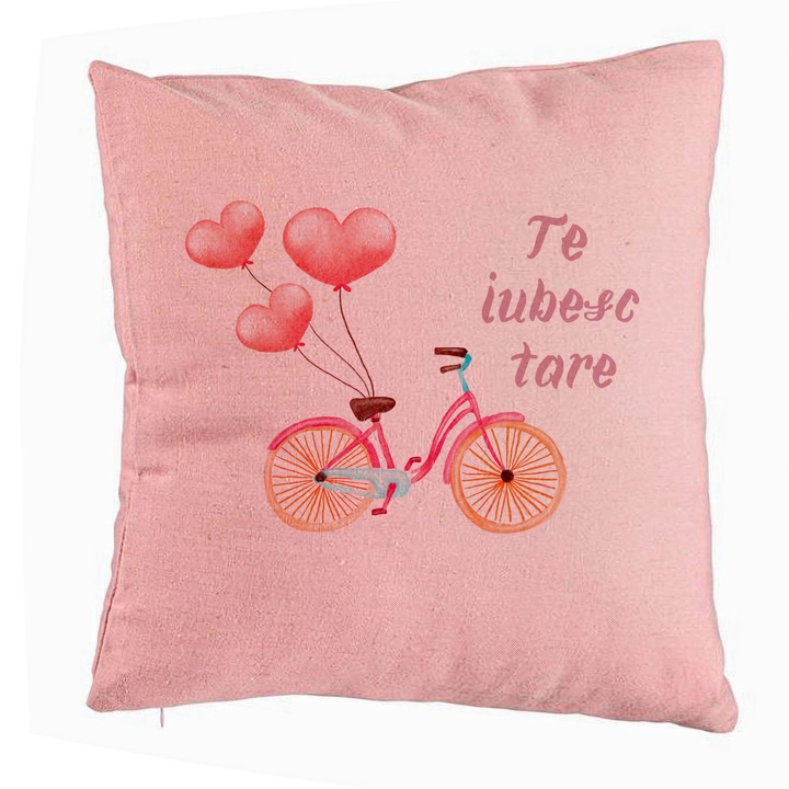 Dekoratív párna I Love You, Valentin napi modell, 40x40 cm, rózsaszín, levehető huzat, fújtató