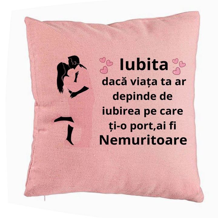 Lover Gift dekoratív párna 3-as üzenettel, 40x40 cm, rózsaszín, levehető huzat, fújtató