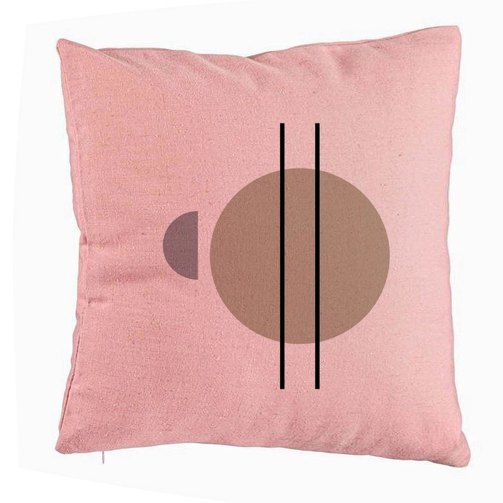 Perna Personalizata Eleganta cu Forme Geometrice 3, 40x40 cm, Roz, Husa Detasabila, Burduf
