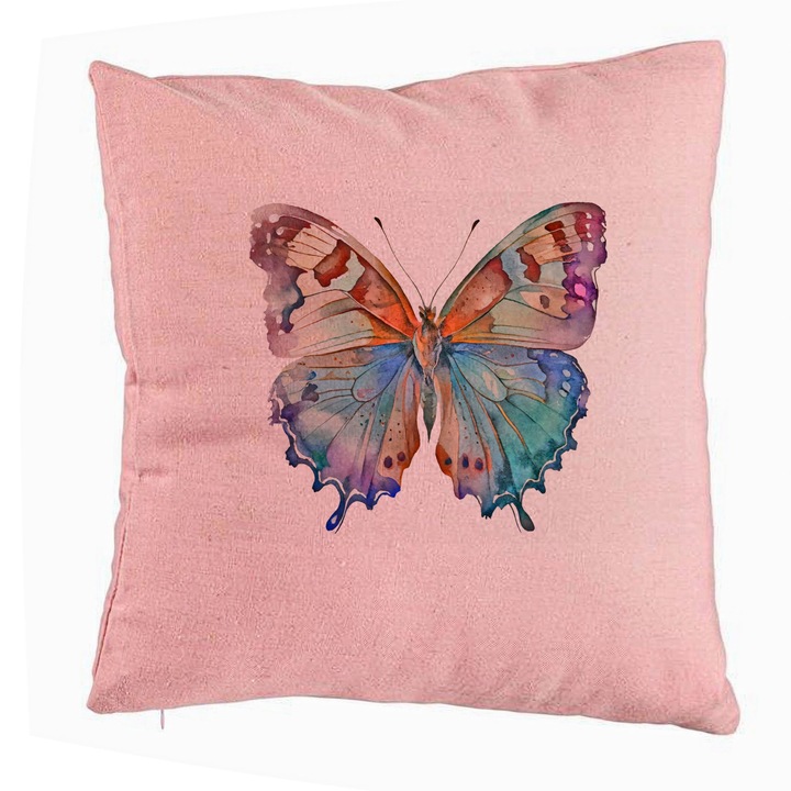 Többszínű Butterfly dekoratív párna, 40x40 cm, rózsaszín, levehető huzat, fújtató