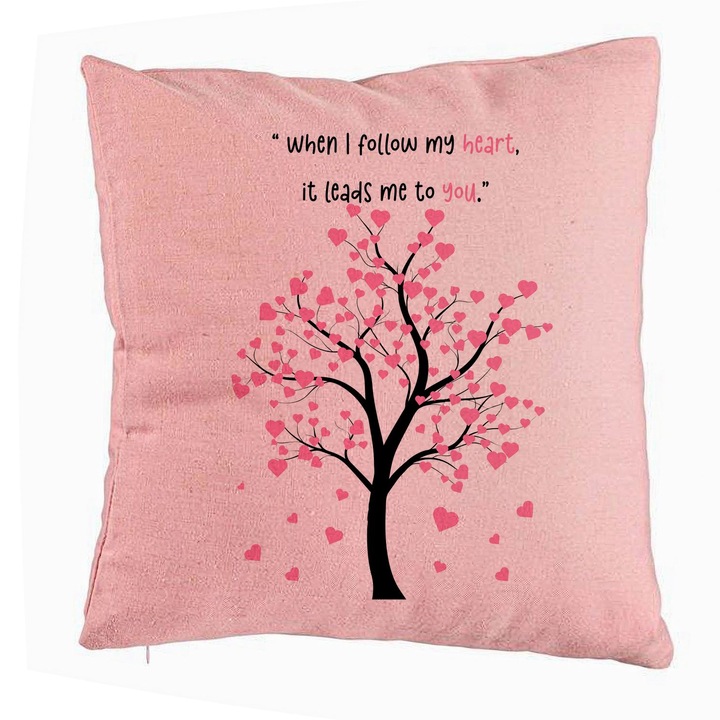 Dekoratív párna üzenettel - Modell Valentin-nap 2, 40x40 cm, rózsaszín, levehető huzat, fújtató