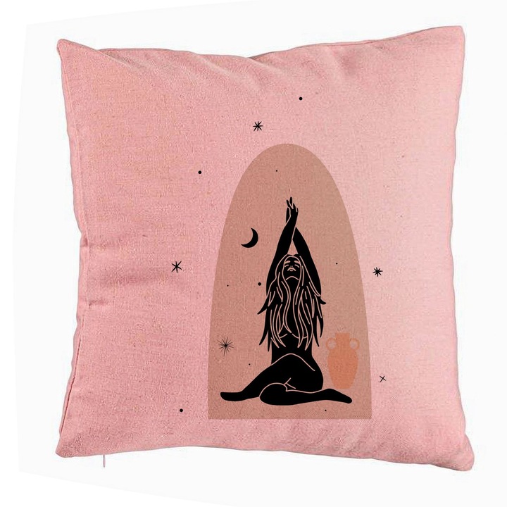 Yoga Mindfulness dekoratív párna, 40x40 cm, rózsaszín, levehető huzat, fújtató