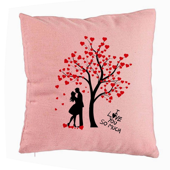I Love You dekoratív párna - Valentin napi modell, 40x40 cm, rózsaszín, levehető huzat, fújtató
