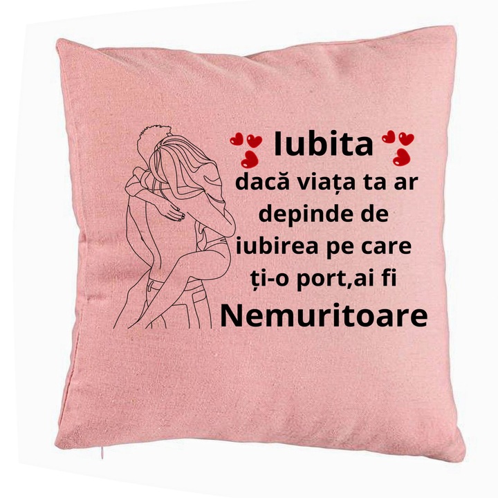 Lover Gift dekoratív párna 2-es üzenettel, 40x40 cm, rózsaszín, levehető huzat, fújtató