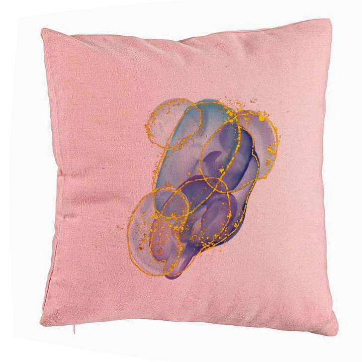 Többszínű absztrakt művészeti díszpárna, 40x40 cm, rózsaszín, levehető huzat, fújtató