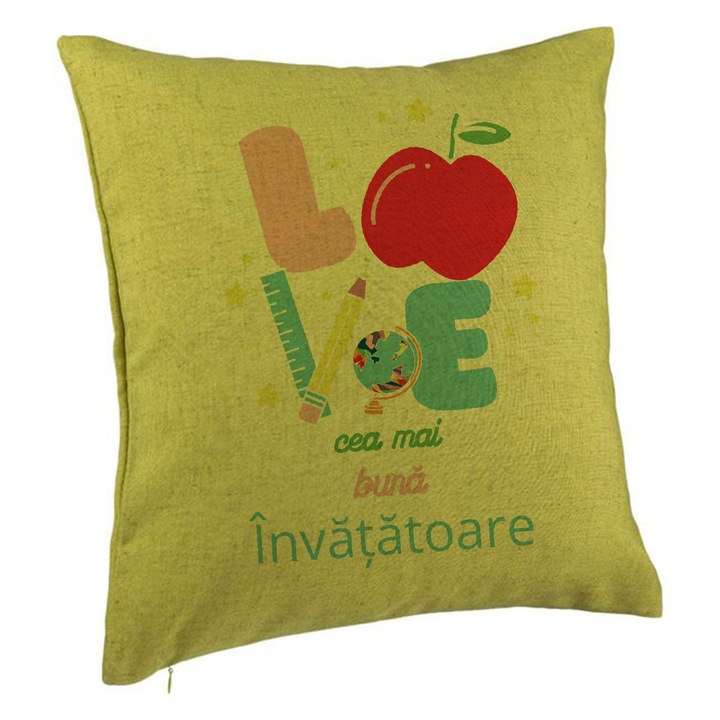 Dekoratív párna szöveggel tanárnőnek 2, 40x40 cm, zöld, levehető huzat, fújtató