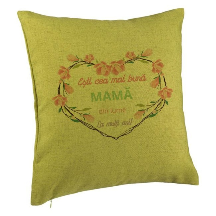 Díszpárna anyának szöveggel - március 8., Boldog születésnapot 2, 40x40 cm, Zöld, Levehető huzat, Fújtató