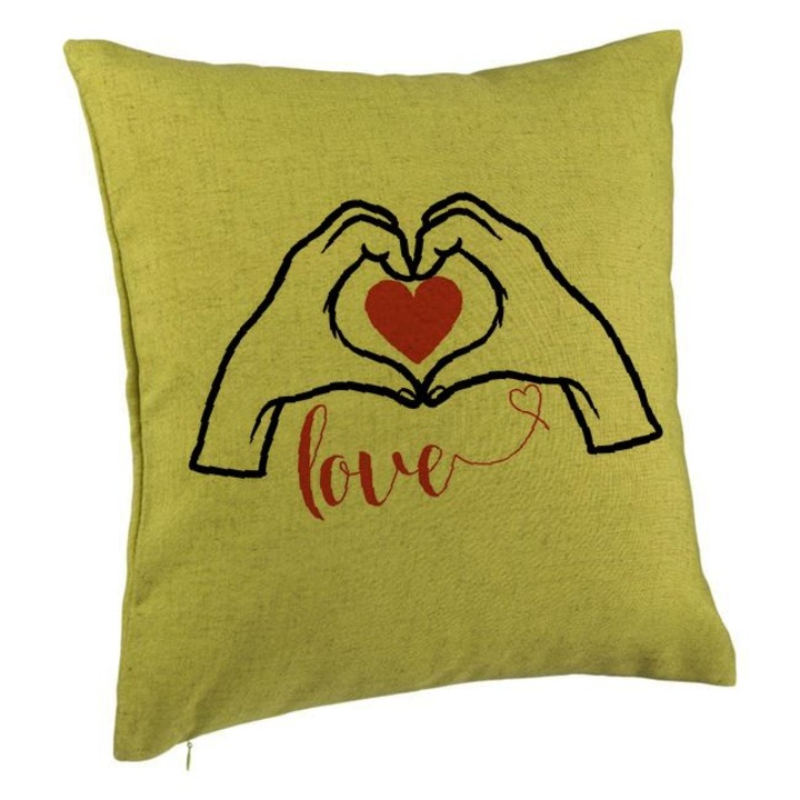 Dekoratív párna szerelmes szöveggel, Valentin napi modell, 40x40 cm, zöld, levehető huzat, fújtató