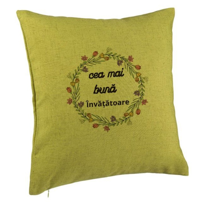 Dekoratív párna szöveggel tanárnőnek 1, 40x40 cm, zöld, levehető huzat, fújtató
