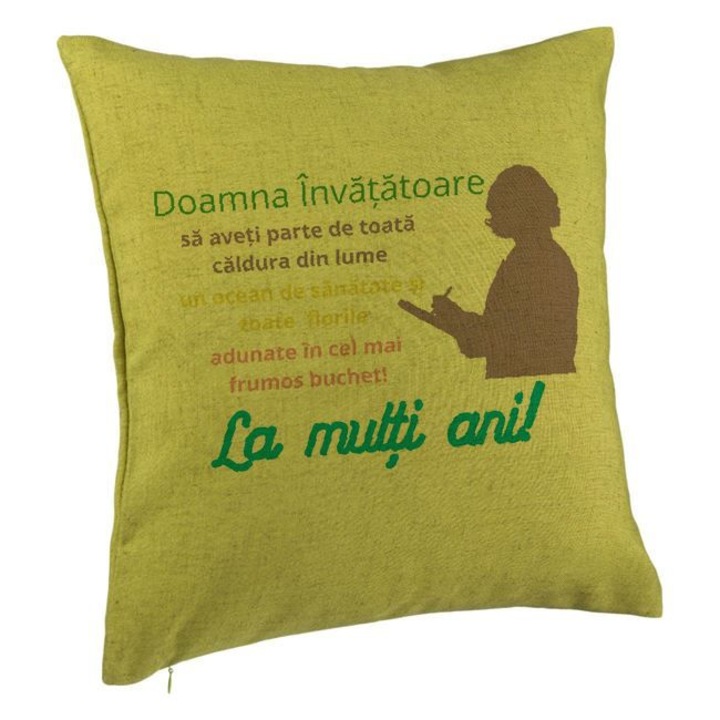 Dekoratív párna üzenettel egy tanárnak - Boldog születésnapot, 40x40 cm, zöld, levehető huzat, fújtató