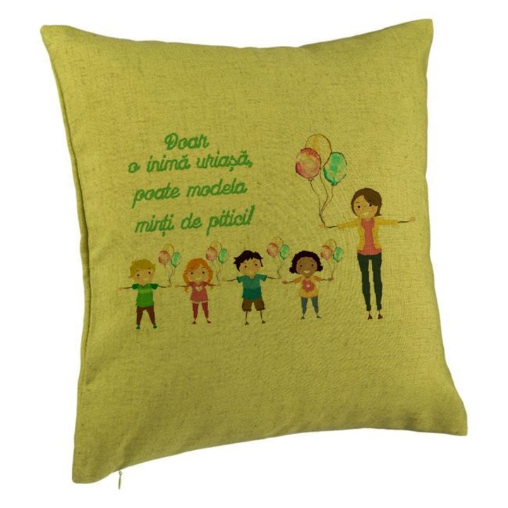 Dekoratív párna üzenettel tanároknak, 40x40 cm, zöld, levehető huzat, fújtató
