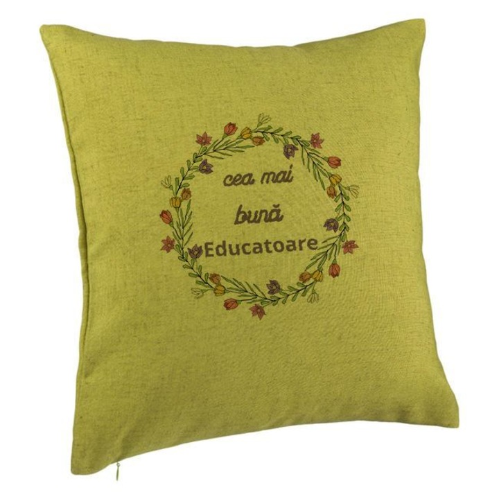 Dekoratív párna szöveggel tanároknak 1, 40x40 cm, zöld, levehető huzat, fújtató