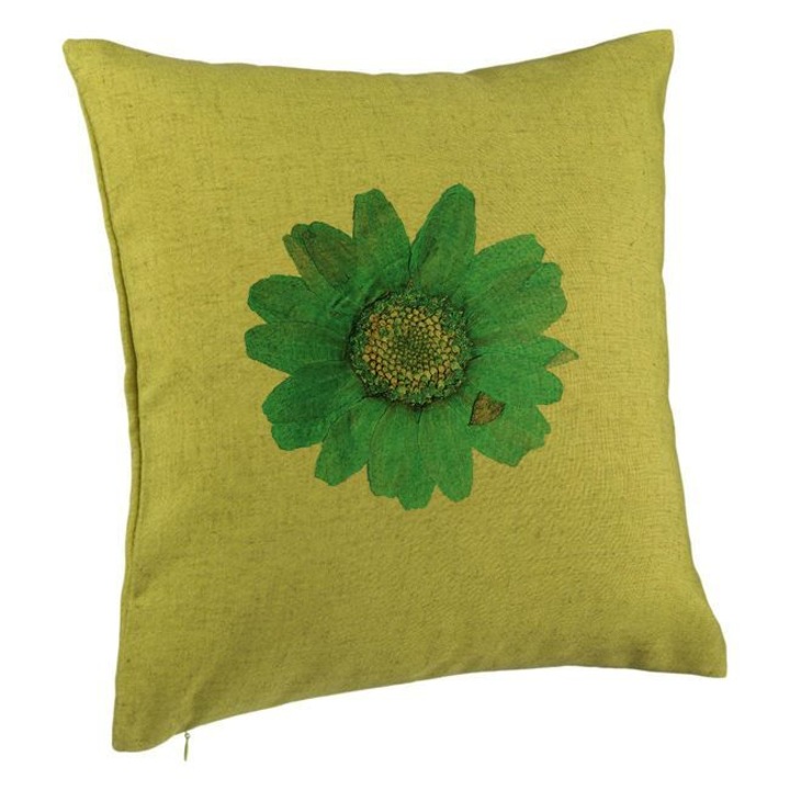 Perna Decorativa cu Motive Florale 2, 40x40 cm, Verde, Husa Detasabila, Burduf