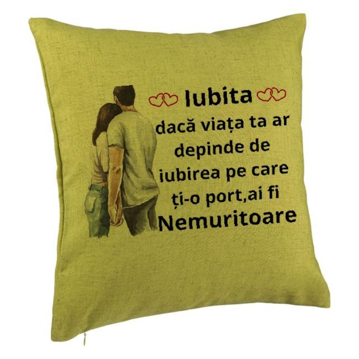 Lover Gift dekoratív párna 4-es üzenettel, 40x40 cm, zöld, levehető huzat, fújtató