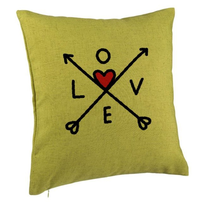Love dekoratív párna - Valentin napi modell 2, 40x40 cm, zöld, levehető huzat, fújtató