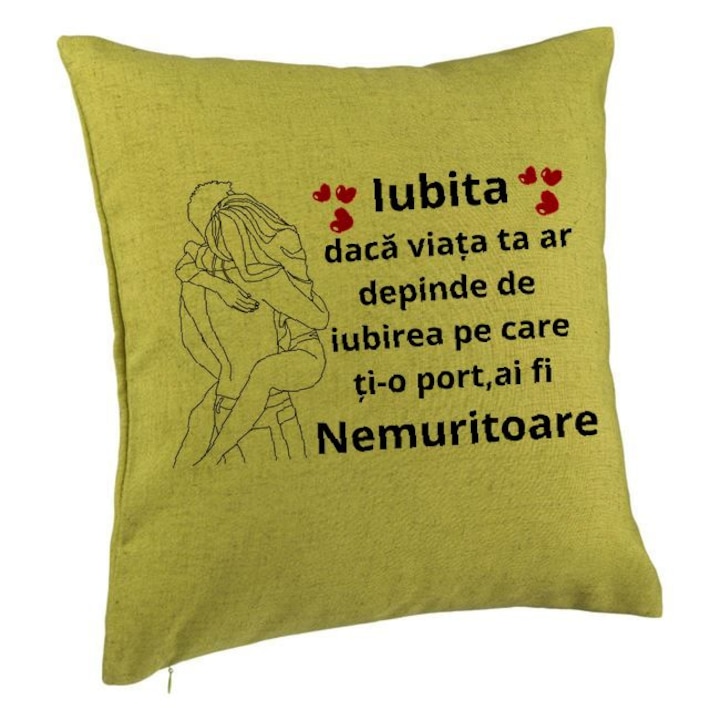 Lover Gift dekoratív párna 2. üzenettel, 40x40 cm, zöld, levehető huzat, fújtató