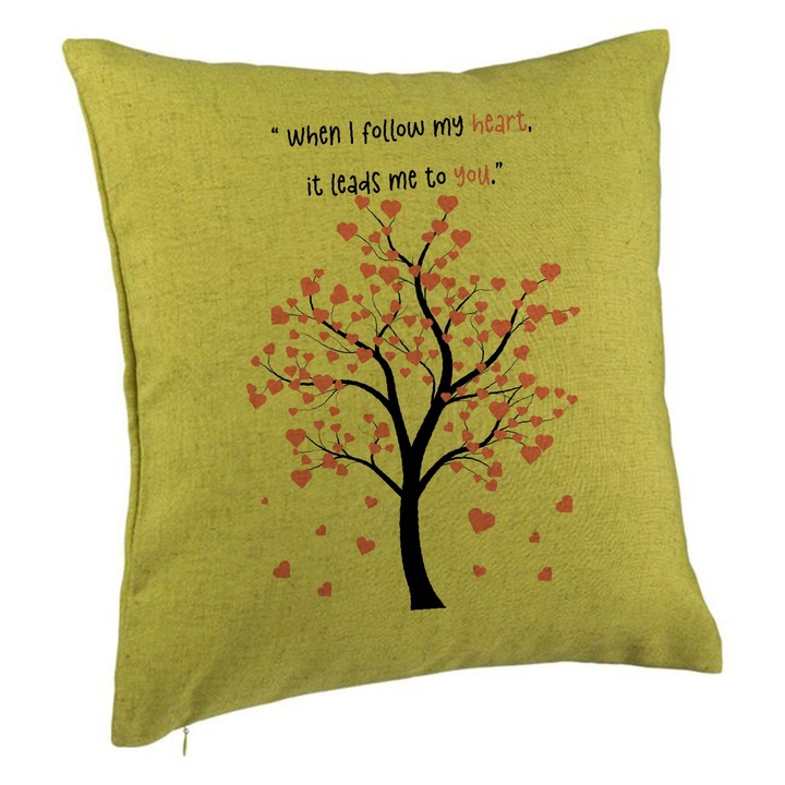 Dekoratív párna üzenettel - Modell Valentin-nap 2, 40x40 cm, zöld, levehető huzat, fújtató