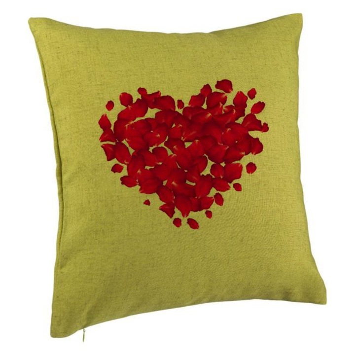 Dekoratív párna szívvel, Valentin napi modell, 40x40 cm, zöld, levehető huzat, fújtató