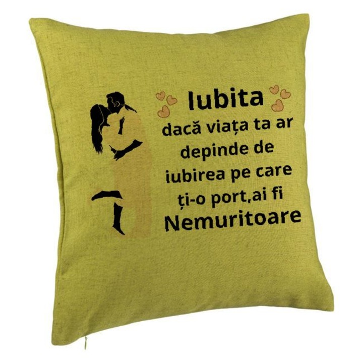 Lover Gift dekoratív párna 3-as üzenettel, 40x40 cm, zöld, levehető huzat, fújtató