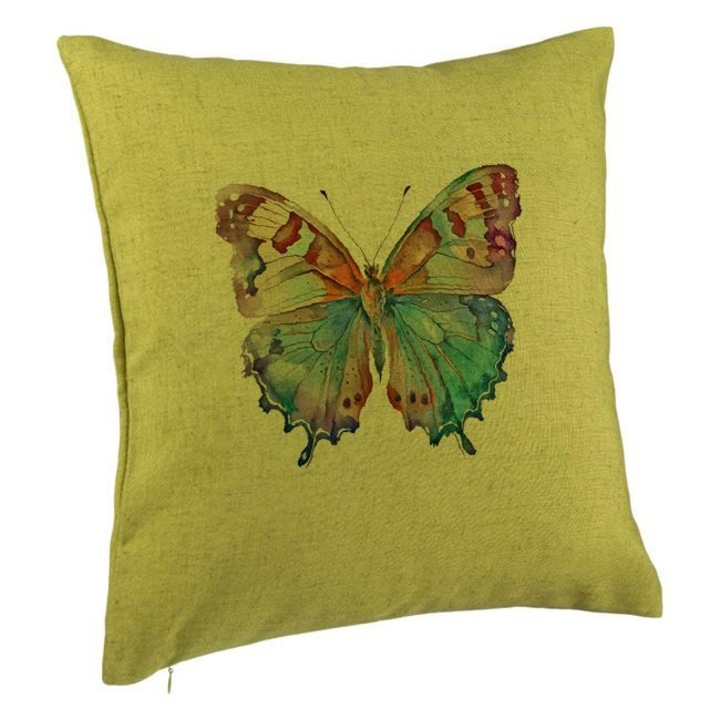 Többszínű pillangós dekorpárna, 40x40 cm, zöld, levehető huzat, fújtató