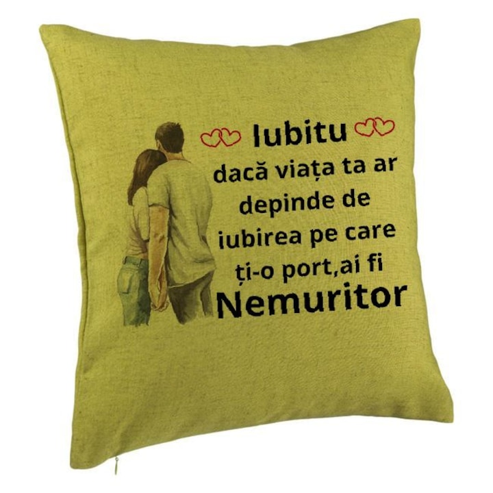 Lover Gift dekoratív párna 3-as üzenettel, 40x40 cm, zöld, levehető huzat, fújtató