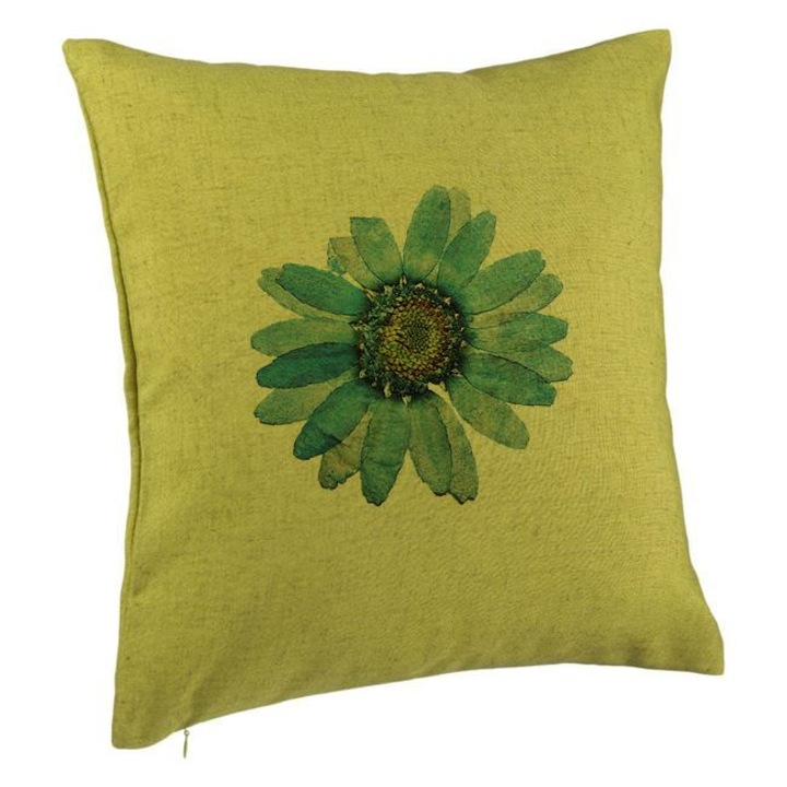 Perna Decorativa cu Motive Florale 1, 40x40 cm, Verde, Husa Detasabila, Burduf
