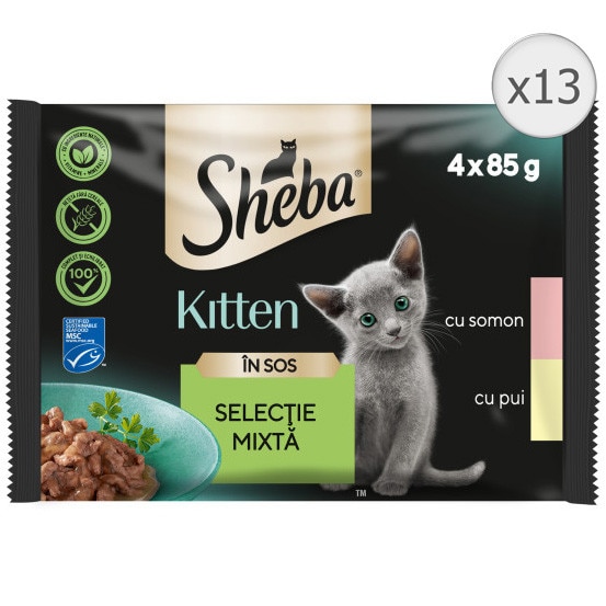 Sheba Kitten Selecție Mixtă, 52 x 85 g