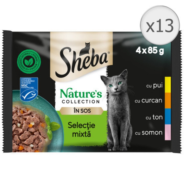 Мокра храна за котки Sheba Nature's Collection, Смесена селекция, В сос, 52 x 85 гр