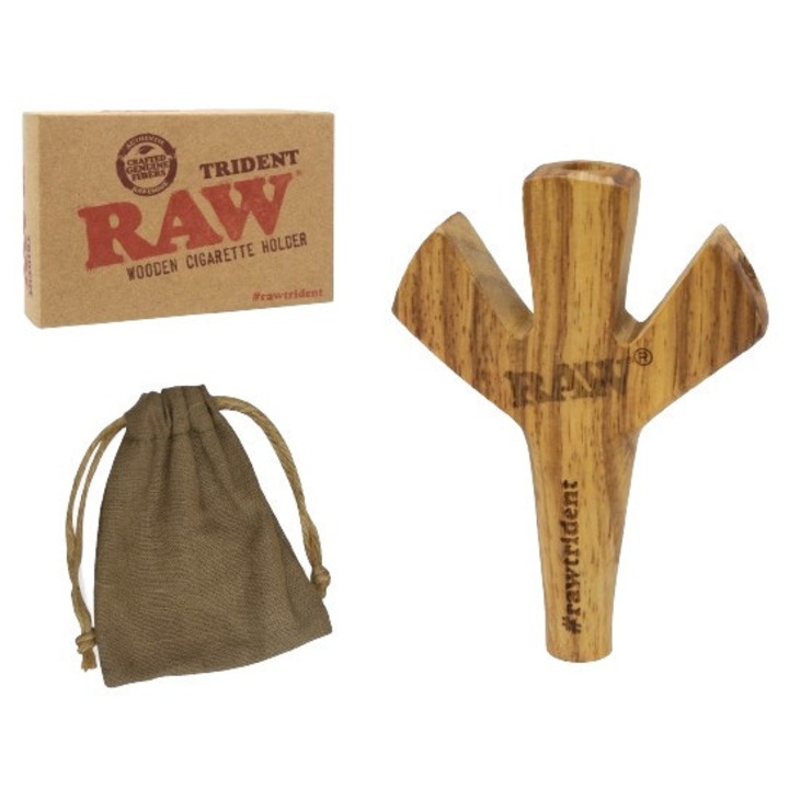 Suport lemn Raw Trident pentru 3 tigari sau conuri cu husa de transport, pentru party, prieteni, cadou