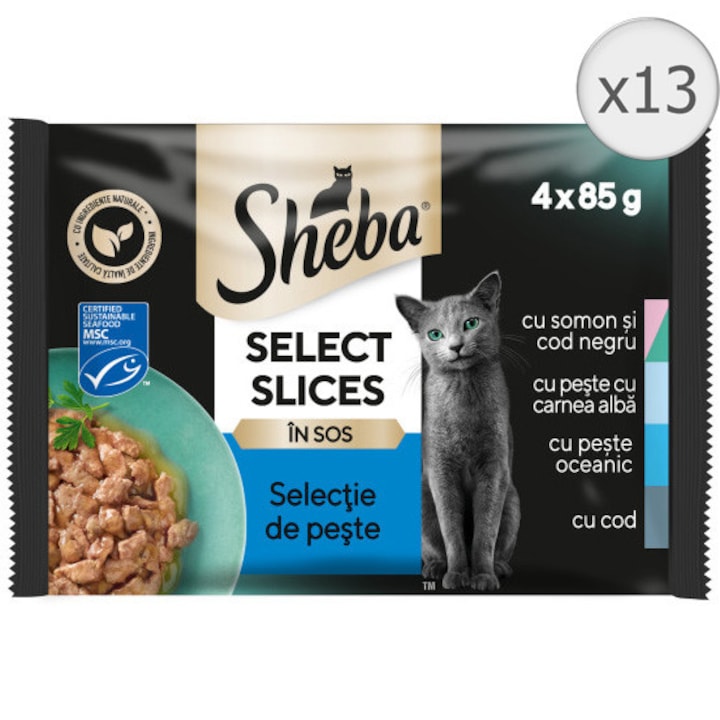 Hrana umeda pentru pisici, Sheba Select Slices, Selectii de peste in sos, 52 x 85g