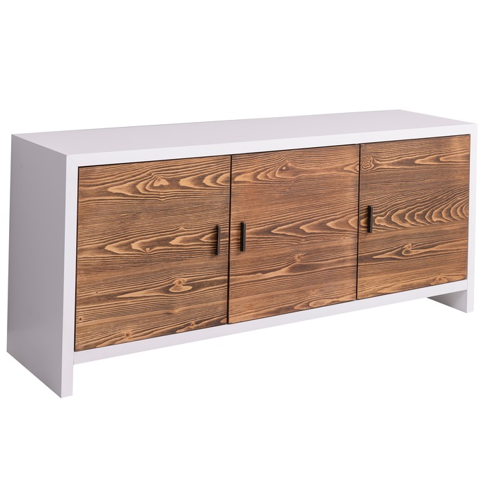 Comoda cu 3 usi "Rustic Haven", culoare corp alb P004, culoare usi maro P064, dublu color