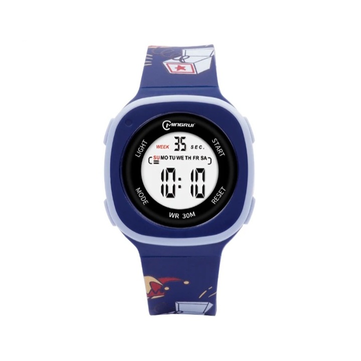 Детски дигитален часовник, Mingrui MR2207LK, дата, осветление, водоустойчив 30 метра, удароустойчив, Тъмно синьо