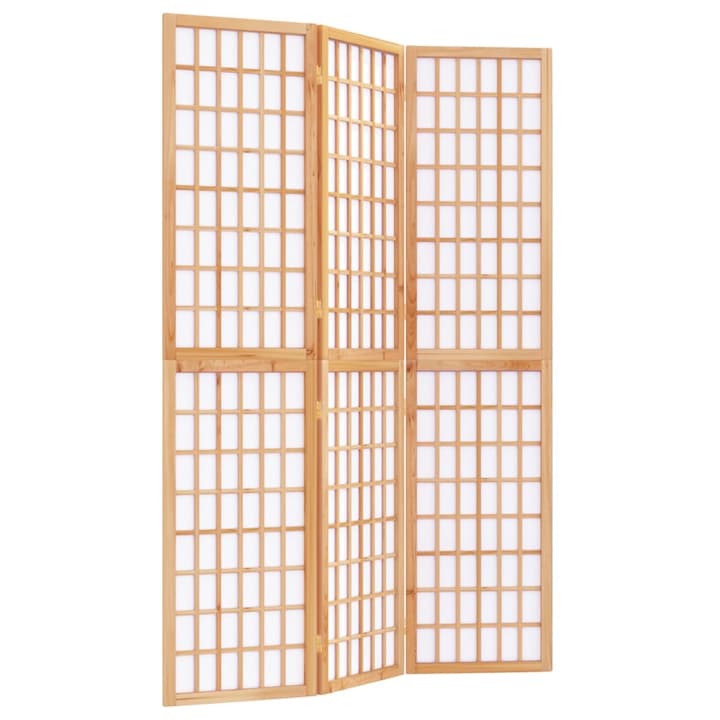 Сгъваем параван за стая vidaXL, 3 панела, В японски стил, 120x170 cм, 4.55 kg, Масивно чамово дърво