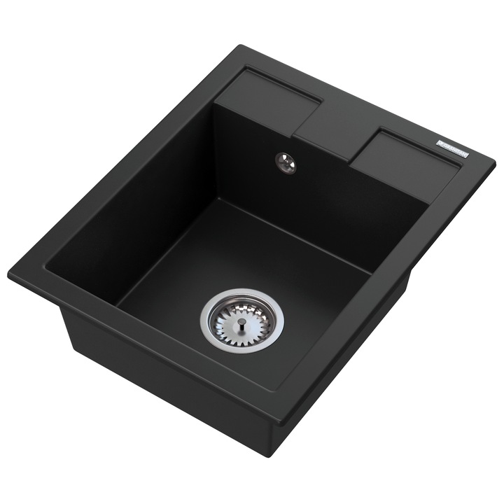Chiuveta De Bucatarie, Granitan, Best, Un Singur Bazin, Granit, Unica, 500x400 mm, Negru, Montare Pe Blat, Accesorii Incluse, Calitate Superioara, Materiale Durabile