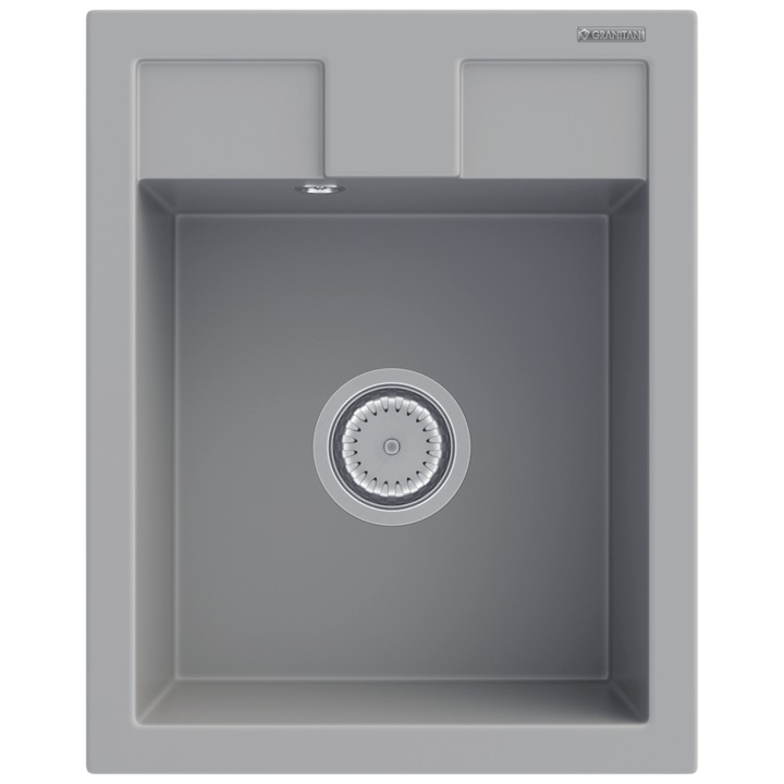 Chiuveta Granitica Unicamerala, Best, Compacta Si Durabila, Ideala Pentru Bucatarii Mici, Rezistenta La Daune, Posibilitate De Gaurire Gauri, Potrivita Pentru Dulapuri De La 45 cm, Design Modern, 500 x 400 mm, Gri