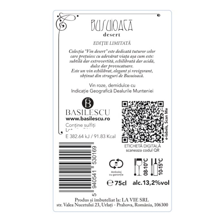 Vin Rose Basilescu Busuioaca, Demidulce, 0.75l