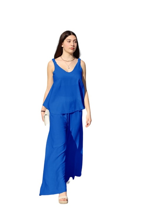 Compleu 2 piese bluza cu bretele si pantaloni, Albastru, S-L