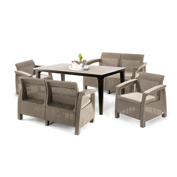 Set mobilier de gradina Keter Corfu Fiesta III cu masa futura cappuccino