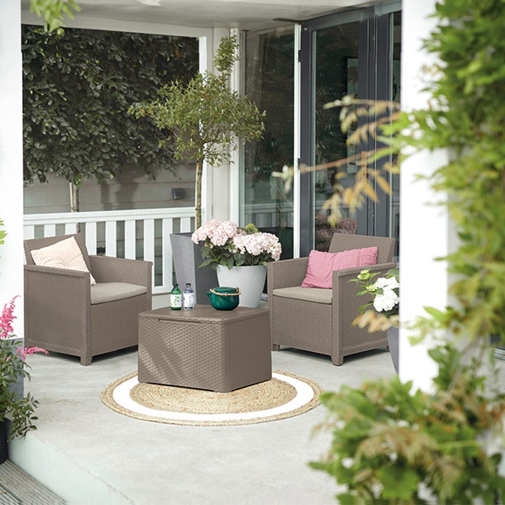 Keter Elodie balcony kerti bútor szett párnatartós asztallal cappuccino