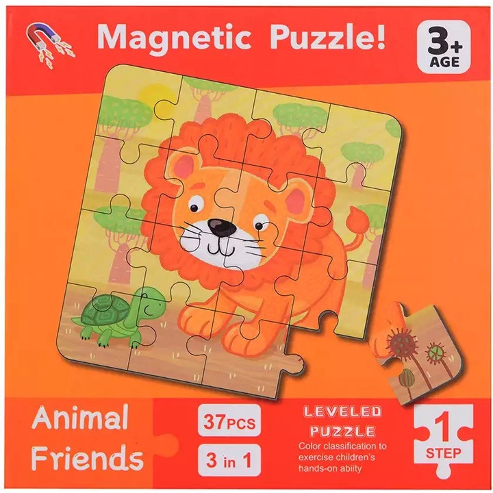 Animal Friends mágneses puzzle, 3 az 1-ben, 37 darab