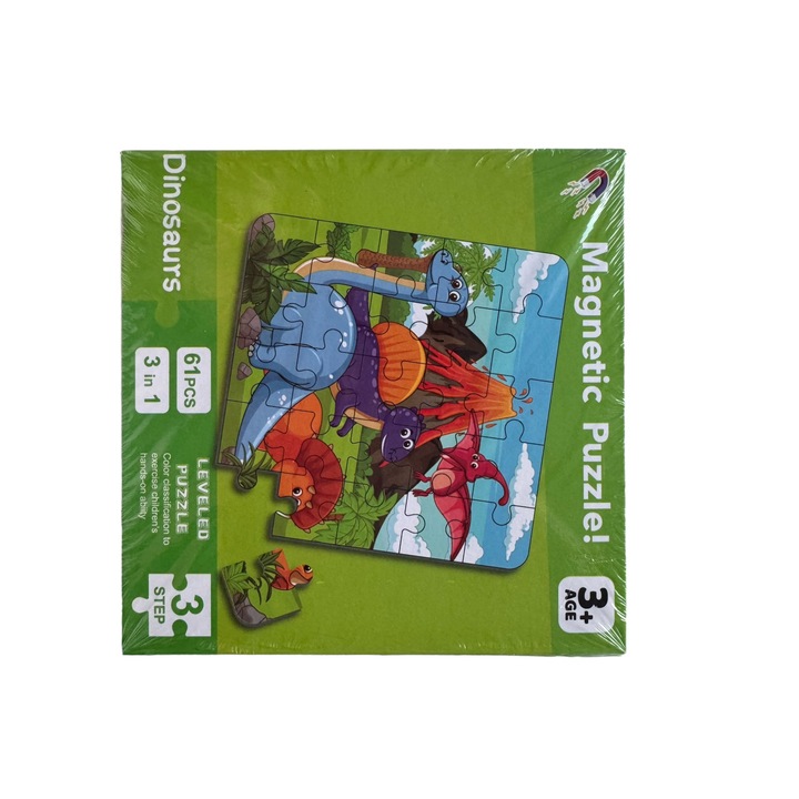 Dinoszauruszok mágneses puzzle, 3 az 1-ben, 61 darab