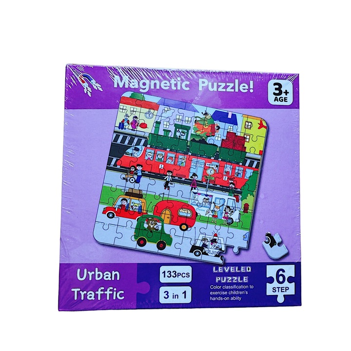 Városi közlekedési mágneses puzzle, 3 az 1-ben, 133 darab