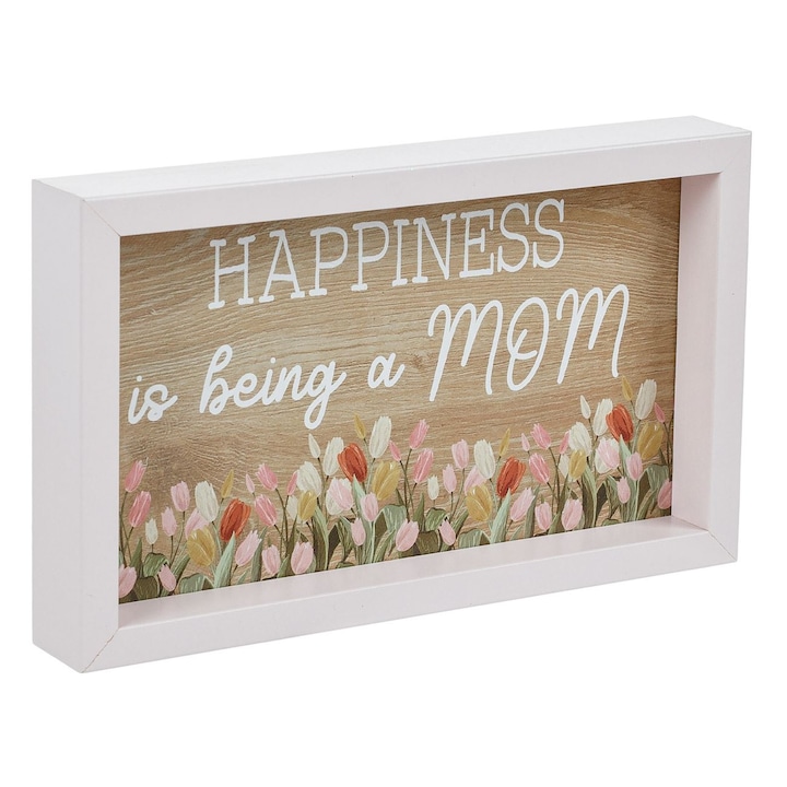 Fa dekoráció "A boldogság anyának lenni" üzenettel, Shopiens®, 17,5 x 10,5 cm