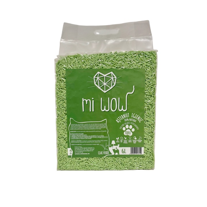 Asternut igienic pentru pisici Mi WoW, Tofu Ceai verde 6L, 2.5 kg