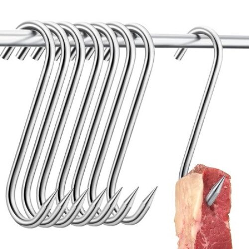 5 Inch 4mm Meat Hooks Stainless Steel Meat S-Hook for  BBQ,Hanging,Smoking,Butchering,Grilling Set of 6 Pack (Meat Hook 5 Inch) 