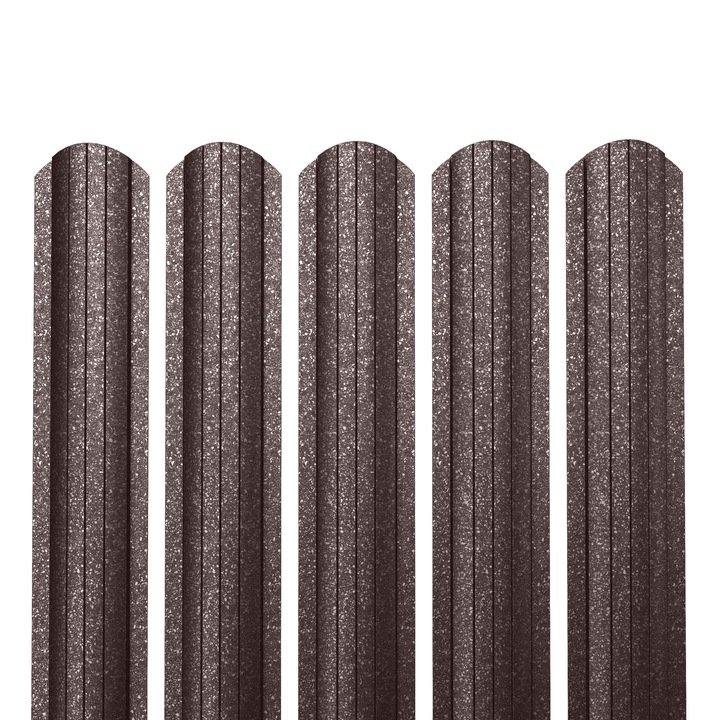 Sipca metalica pentru gard y118-cap rotund, Caretta, Briliant Duo, grosime 0, 6 mm, RAL 8019 (Maro Inchis), 500 x 118 mm (Hxl), 24 bucati